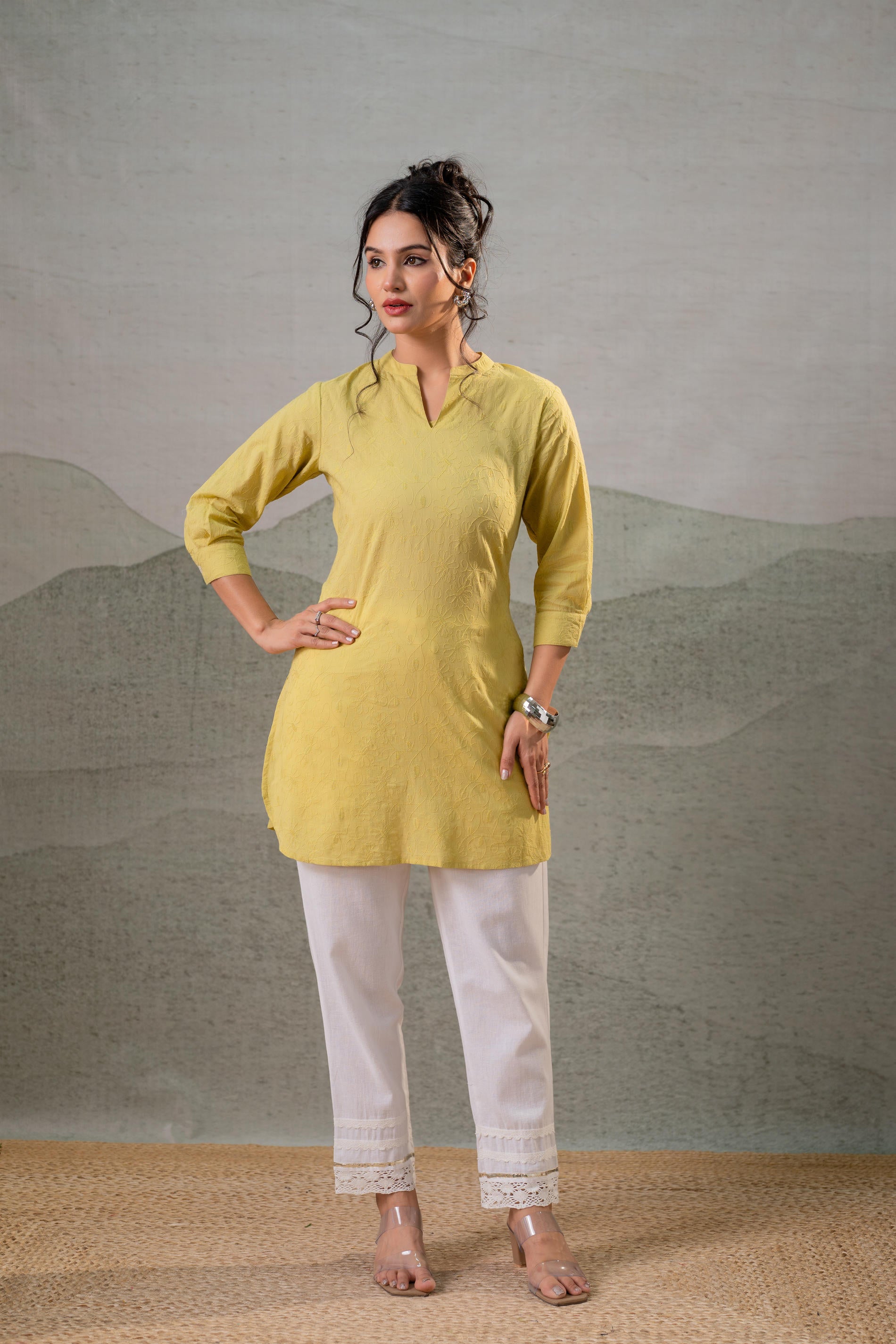 Juniper Lime Green Ease Minimal Cotton Tunic - Distacart