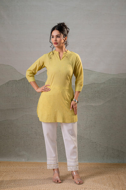Juniper Lime Green Ease Minimal Cotton Tunic - Distacart