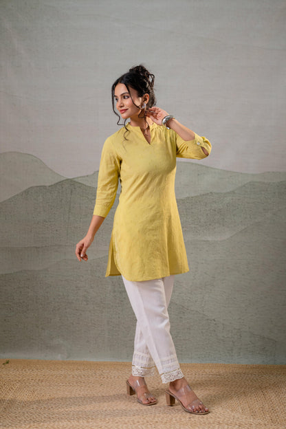 Juniper Lime Green Ease Minimal Cotton Tunic - Distacart