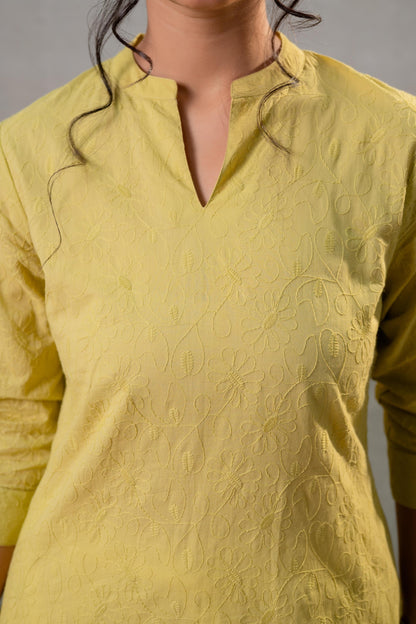 Juniper Lime Green Ease Minimal Cotton Tunic - Distacart