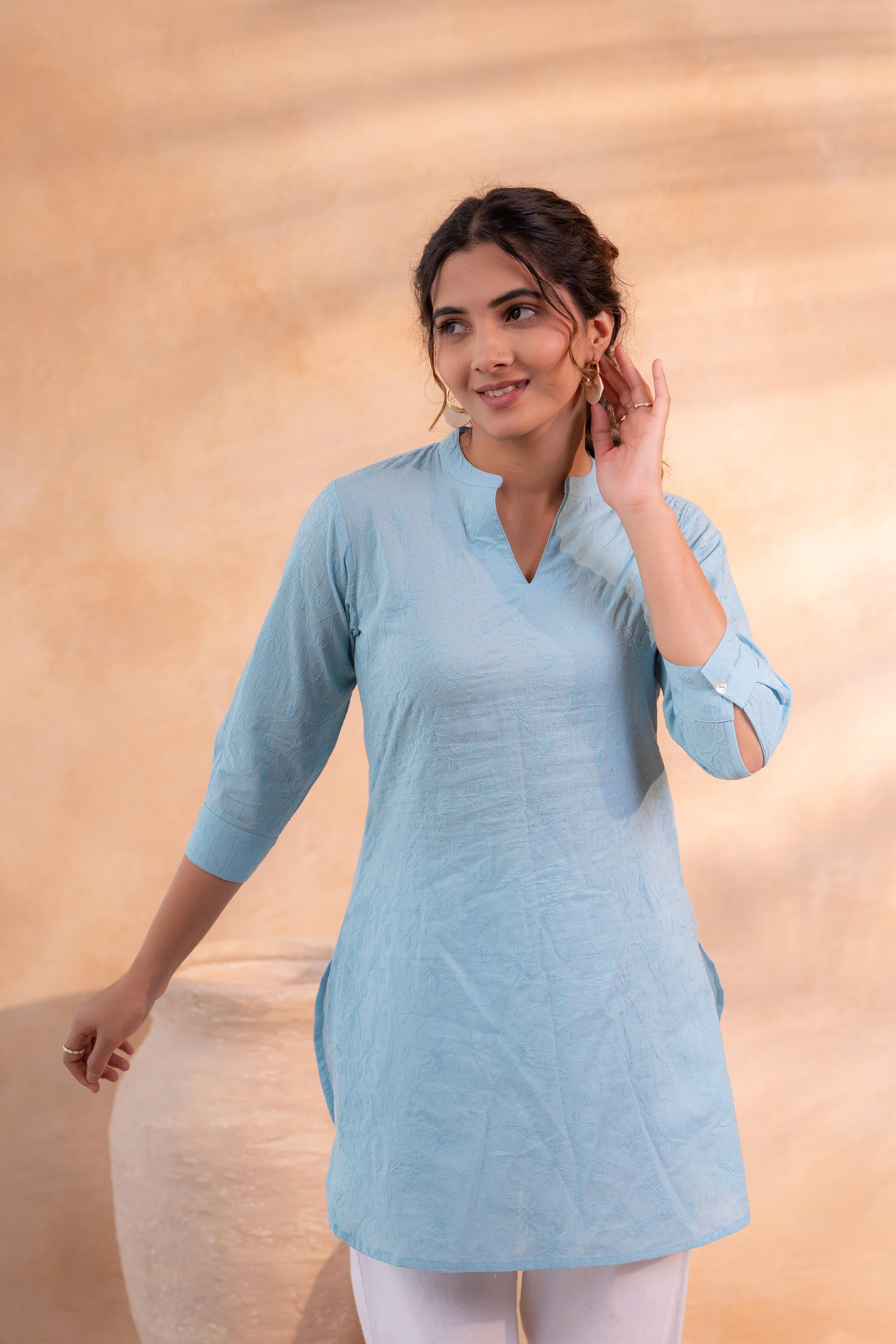 Juniper Sky Blue Ease Minimal Cotton Tunic - Distacart