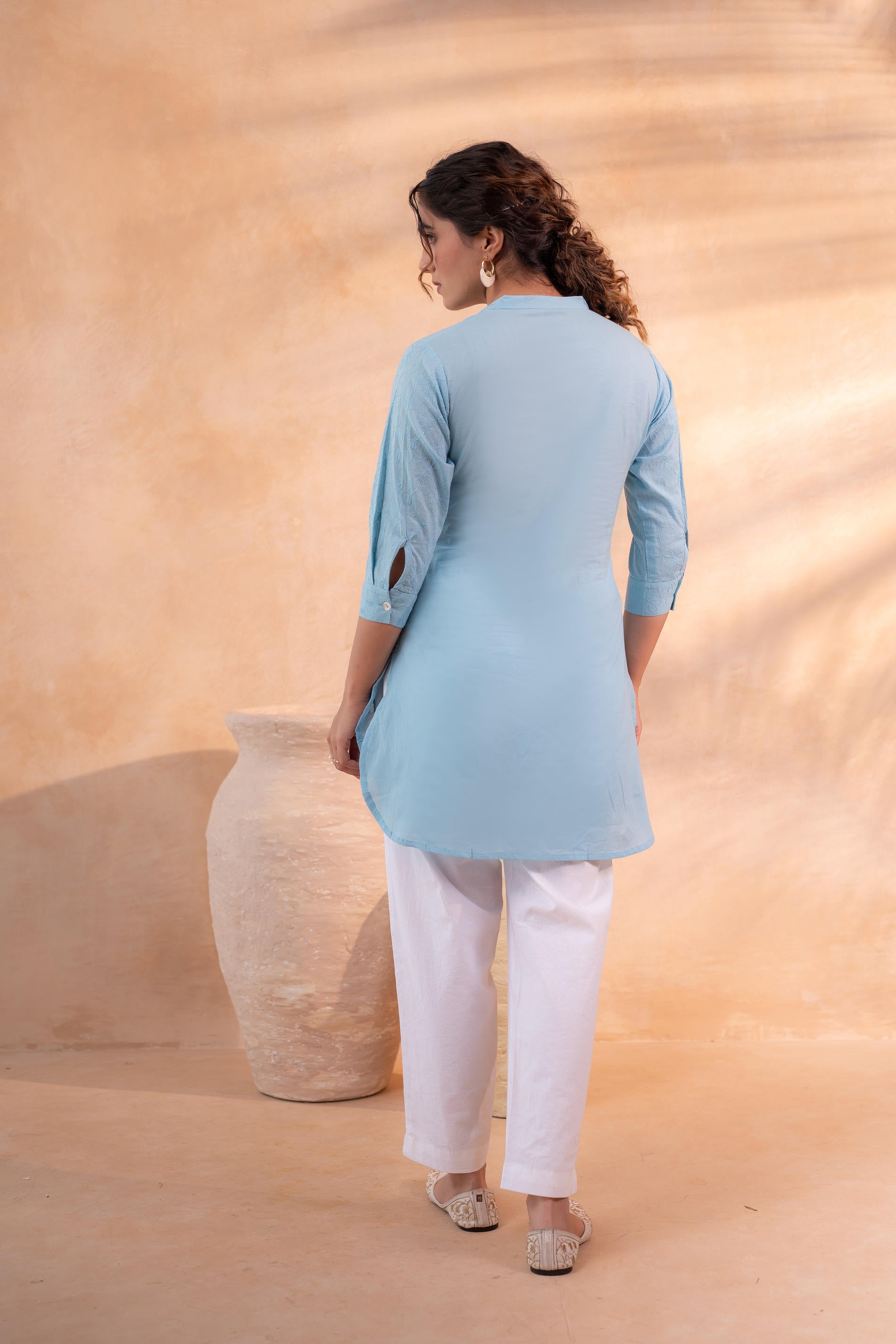 Juniper Sky Blue Ease Minimal Cotton Tunic - Distacart