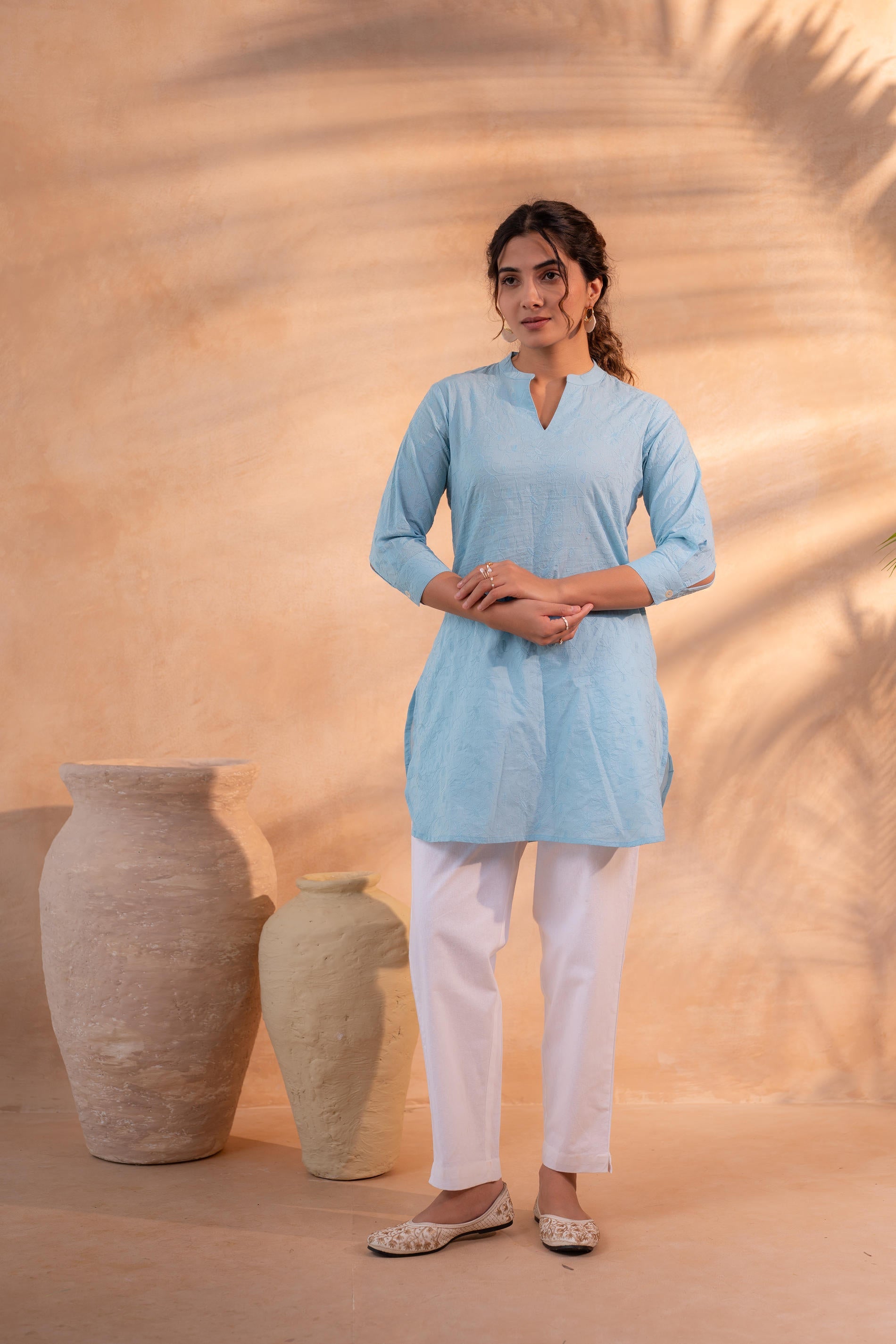 Juniper Sky Blue Ease Minimal Cotton Tunic - Distacart