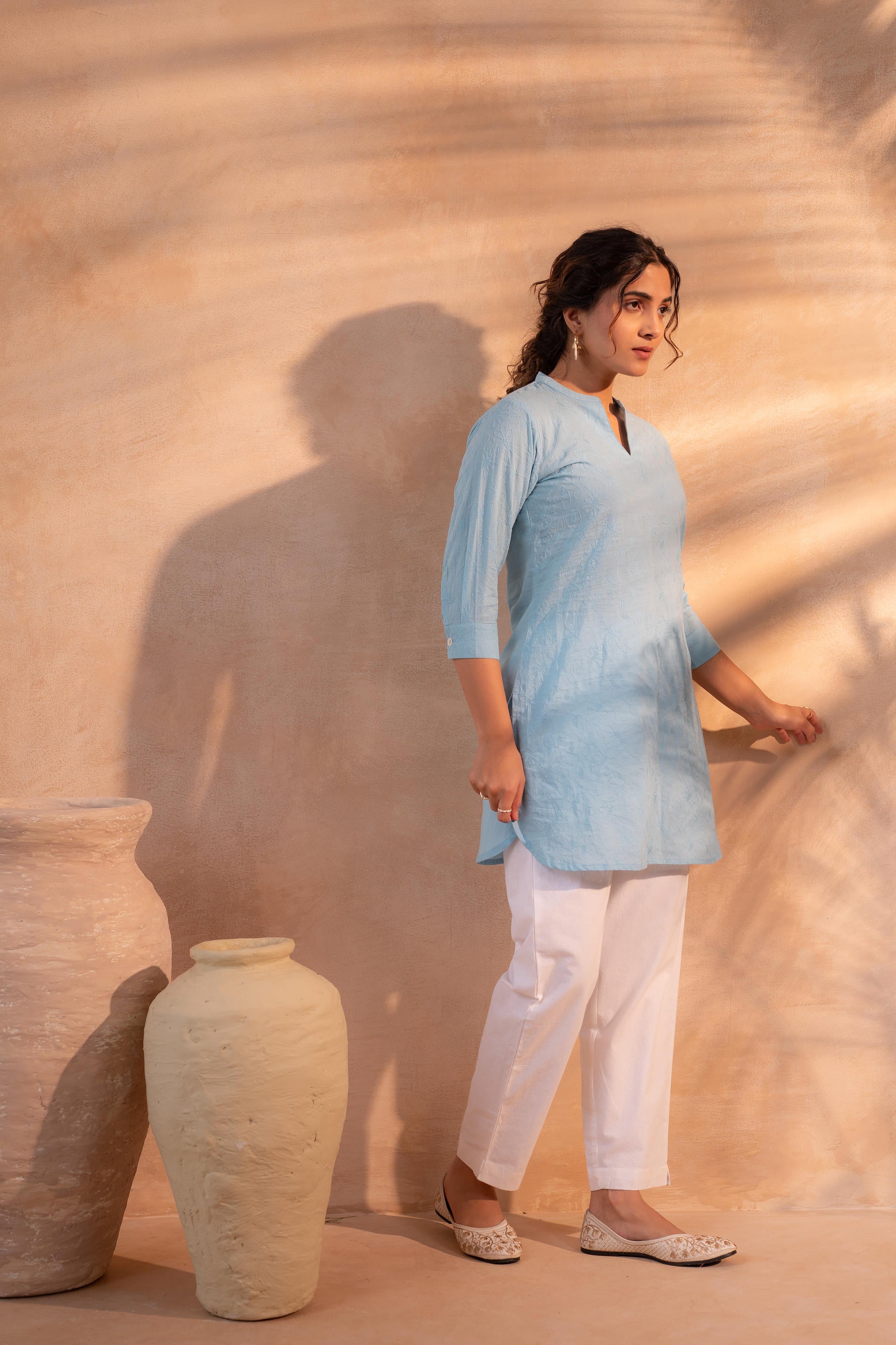 Juniper Sky Blue Ease Minimal Cotton Tunic - Distacart