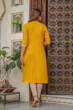 Thumbnail for Juniper Mustard Viscose Embroidered Kurta With Thread Work And Sequins