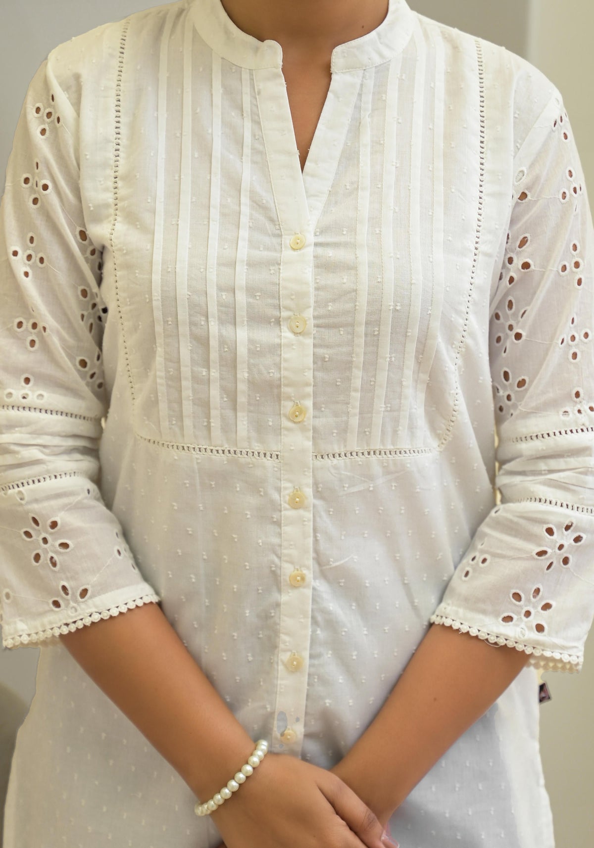 Juniper Women's White Solid Cotton Tunic With Schiffli Work - Distacart