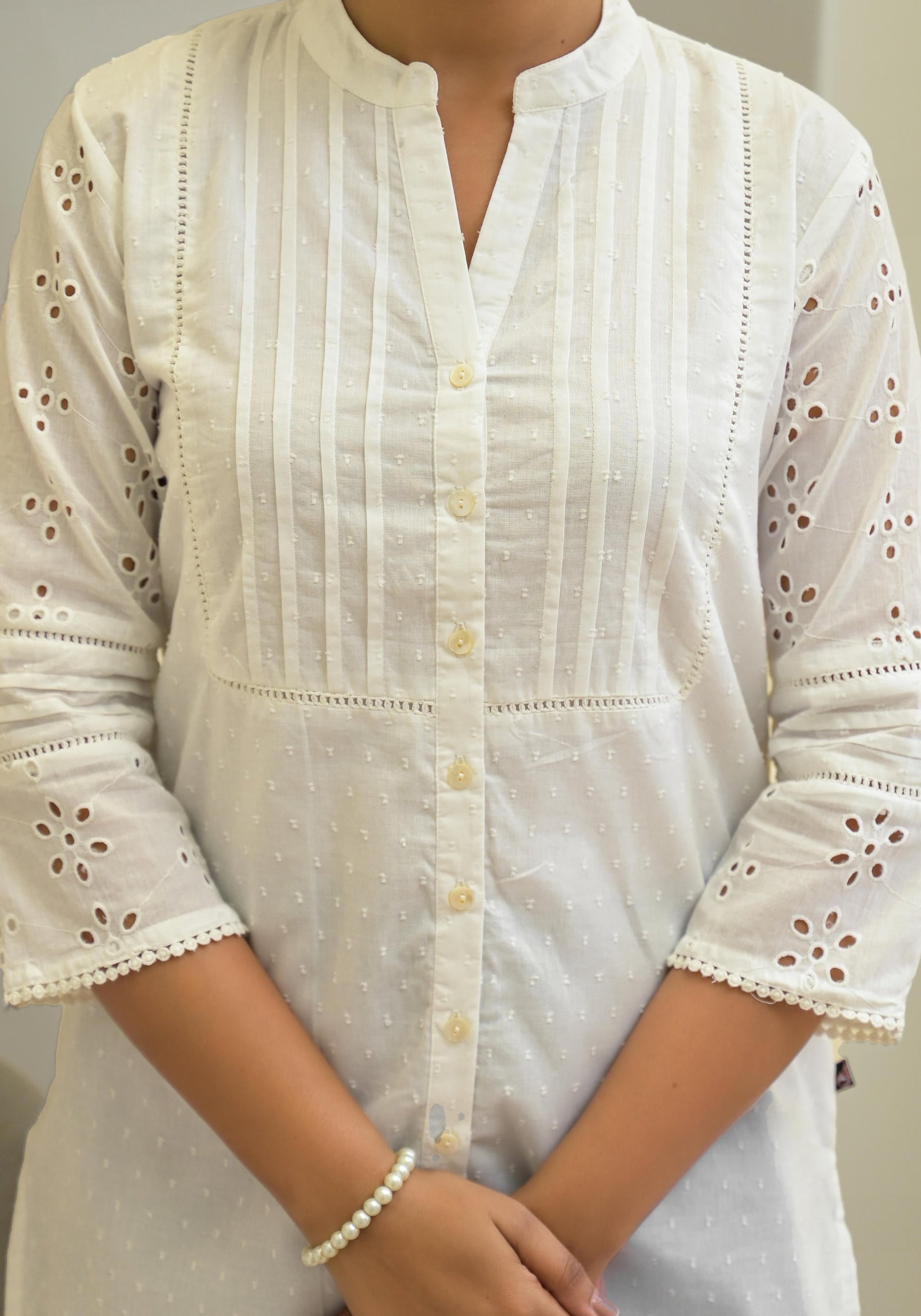 Juniper White Solid Cotton Tunic With Schiffli Work - Distacart