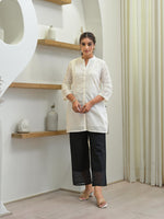 Thumbnail for Juniper White Solid Cotton Tunic With Schiffli Work