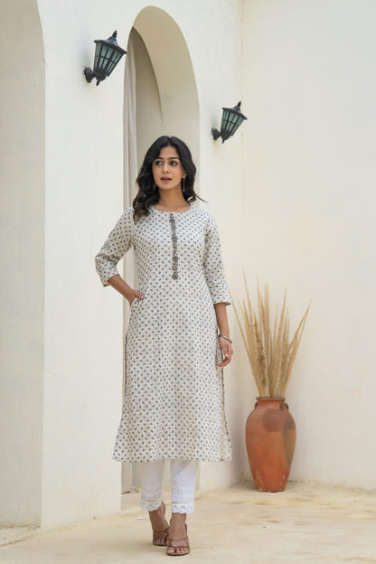 Juniper White Minimal Motif Printed Kurta - Distacart
