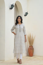 Thumbnail for Juniper White Minimal Motif Printed Kurta