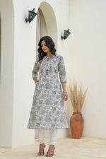 Thumbnail for Juniper Grey Floral Printed Kurta