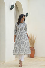 Thumbnail for Juniper Grey Floral Printed Kurta