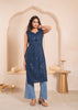 Juniper Navy Geometric Embroidered Viscose Kurta with Mirror Work and Tassels - Distacart