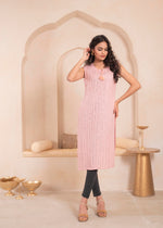 Thumbnail for Juniper Pink Geometric Embroidered Viscose Kurta with Mirror Work and Tassels - Distacart