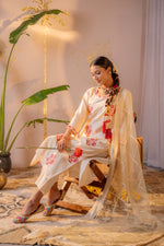 Thumbnail for Juniper Ivory Coral Blossom Printed Kurta Pant And Dupatta Set - Distacart