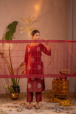 Thumbnail for Juniper Rosegold Blossom -Pinted Kurta Pant And Dupatta Set - Distacart