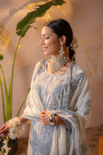 Thumbnail for Juniper Powder Grey Paisley Grace Kurta Pant And Dupatta Set - Distacart