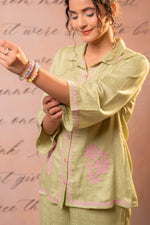 Thumbnail for Juniper Noir Flora Mint & Pink Embroidered Co-Ord Set - Distacart