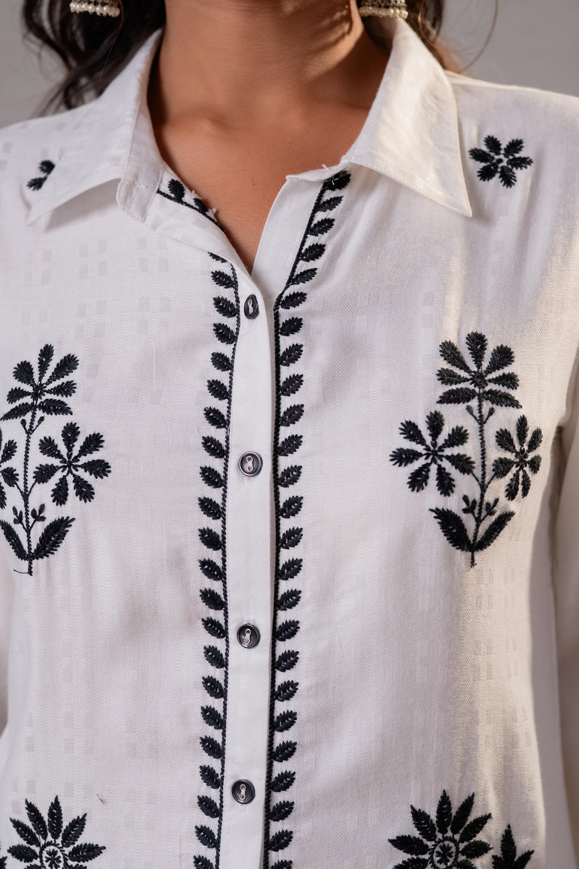 Juniper Noir Flora White & Black Embroidered Co-Ord Set - Distacart