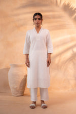 Thumbnail for Juniper Off-White Schiffli Kurta And Pant Set - Distacart