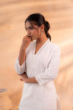 Thumbnail for Juniper Off-White Schiffli Kurta And Pant Set - Distacart