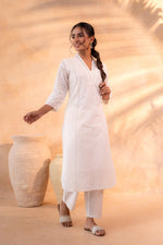 Thumbnail for Juniper Off-White Schiffli Kurta And Pant Set - Distacart