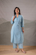 Thumbnail for Juniper Sky Blue Schiffli Kurta And Pant Set - Distacart