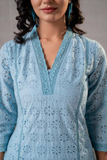 Thumbnail for Juniper Sky Blue Schiffli Kurta And Pant Set - Distacart