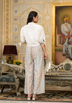 Thumbnail for Juniper White Floral Embroidered Crop Shirt With Pastel Printed Palazzo Set
