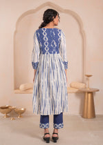 Thumbnail for Juniper Navy Blue And White Kurta , Solid Bottom And Tie -Dye Dupatta With Cotton Lace , Buttons , Sequin - Distacart