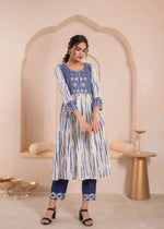 Thumbnail for Juniper Navy Blue And White Kurta , Solid Bottom And Tie -Dye Dupatta With Cotton Lace , Buttons , Sequin - Distacart
