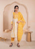Juniper Mustered and white kurta , solid bottom and tie - dye dupatta with cotton lace , buttons , sequence - Distacart