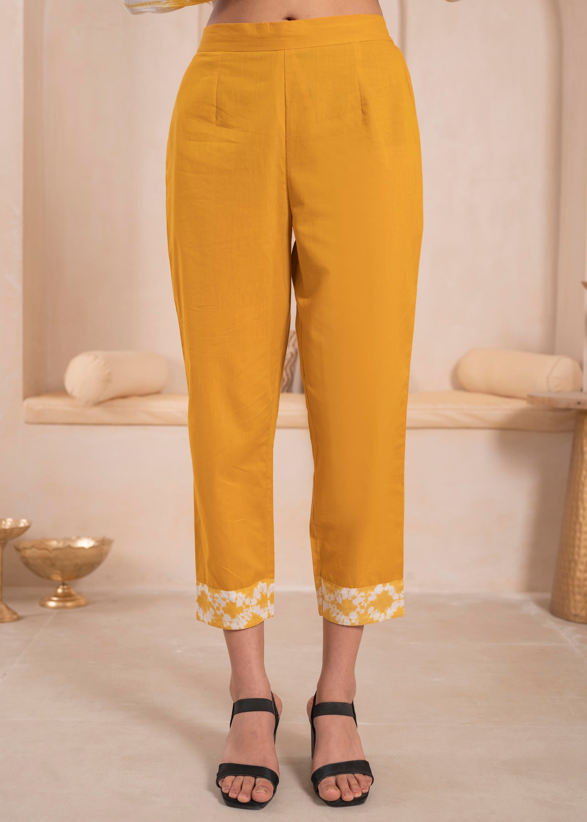 Juniper Mustard And White Kurta , Solid Bottom And Tie - Dye Dupatta With Cotton Lace , Buttons , Sequin - Distacart