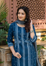 Thumbnail for Juniper Indigo Blue Printed Kurta Set With Dupatta