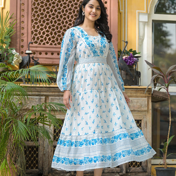 Juniper White Whispering Sky Floral Midi Dress