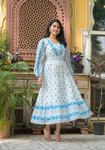 Thumbnail for Juniper White Whispering Sky Floral Midi Dress