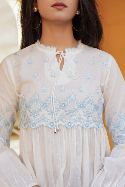 Juniper White Solid Cotton Tunic With Thread & Mirror Work - Distacart