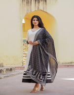 Thumbnail for Juniper White Ethnic Motif Printed Dress & Dupatta Set With Thread Work - Distacart