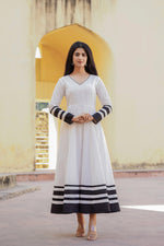 Thumbnail for Juniper White Ethnic Motif Printed Dress & Dupatta Set With Thread Work