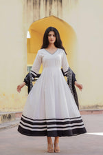 Thumbnail for Juniper White Ethnic Motif Printed Dress & Dupatta Set With Thread Work