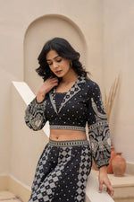 Thumbnail for Juniper Black & White Printed Lehenga Choli Set with Ethnic Motifs