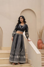 Thumbnail for Juniper Black & White Printed Lehenga Choli Set with Ethnic Motifs