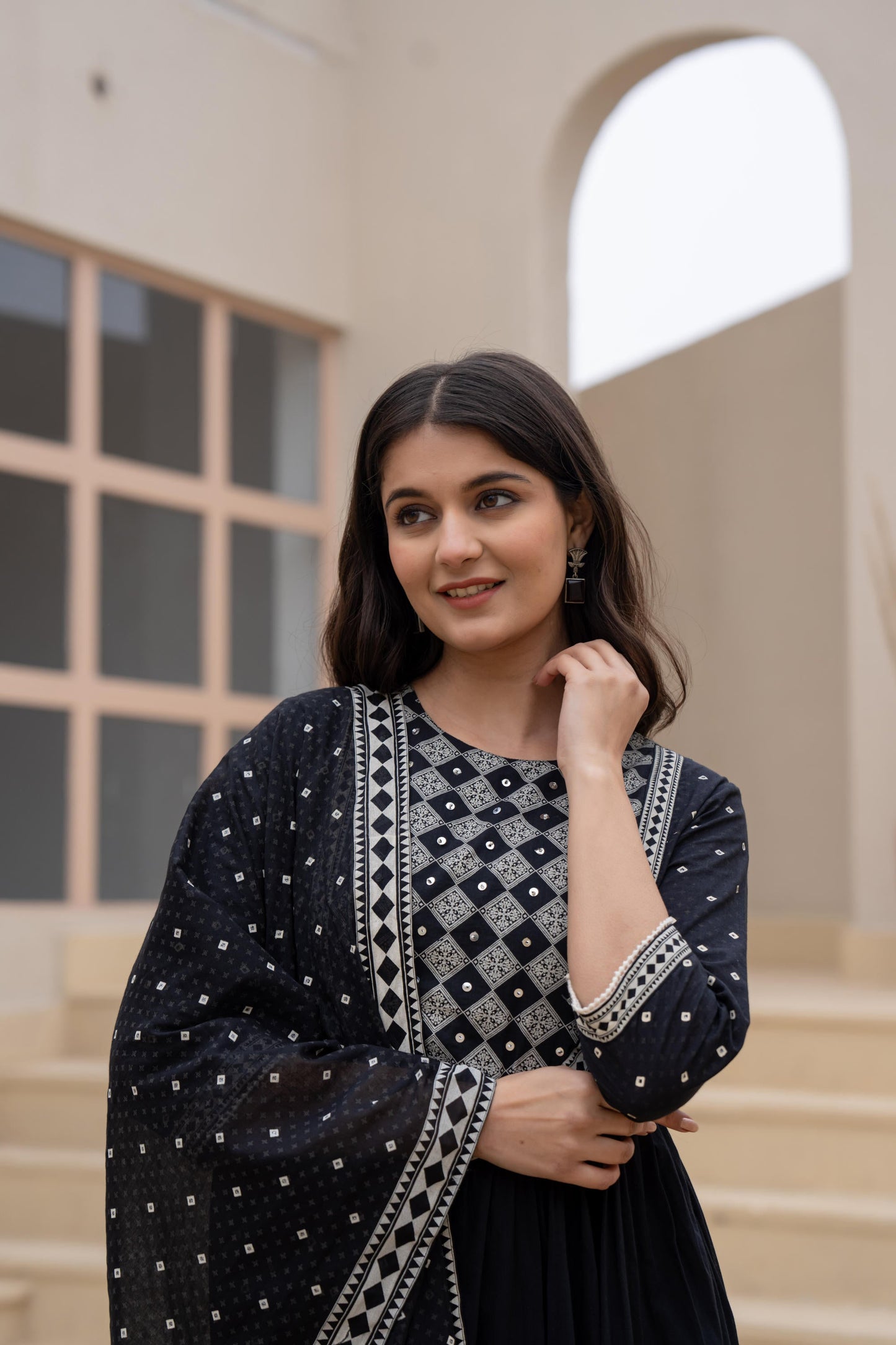 Juniper Black Anarkali Dress with Embroidered Dupatta - Distacart