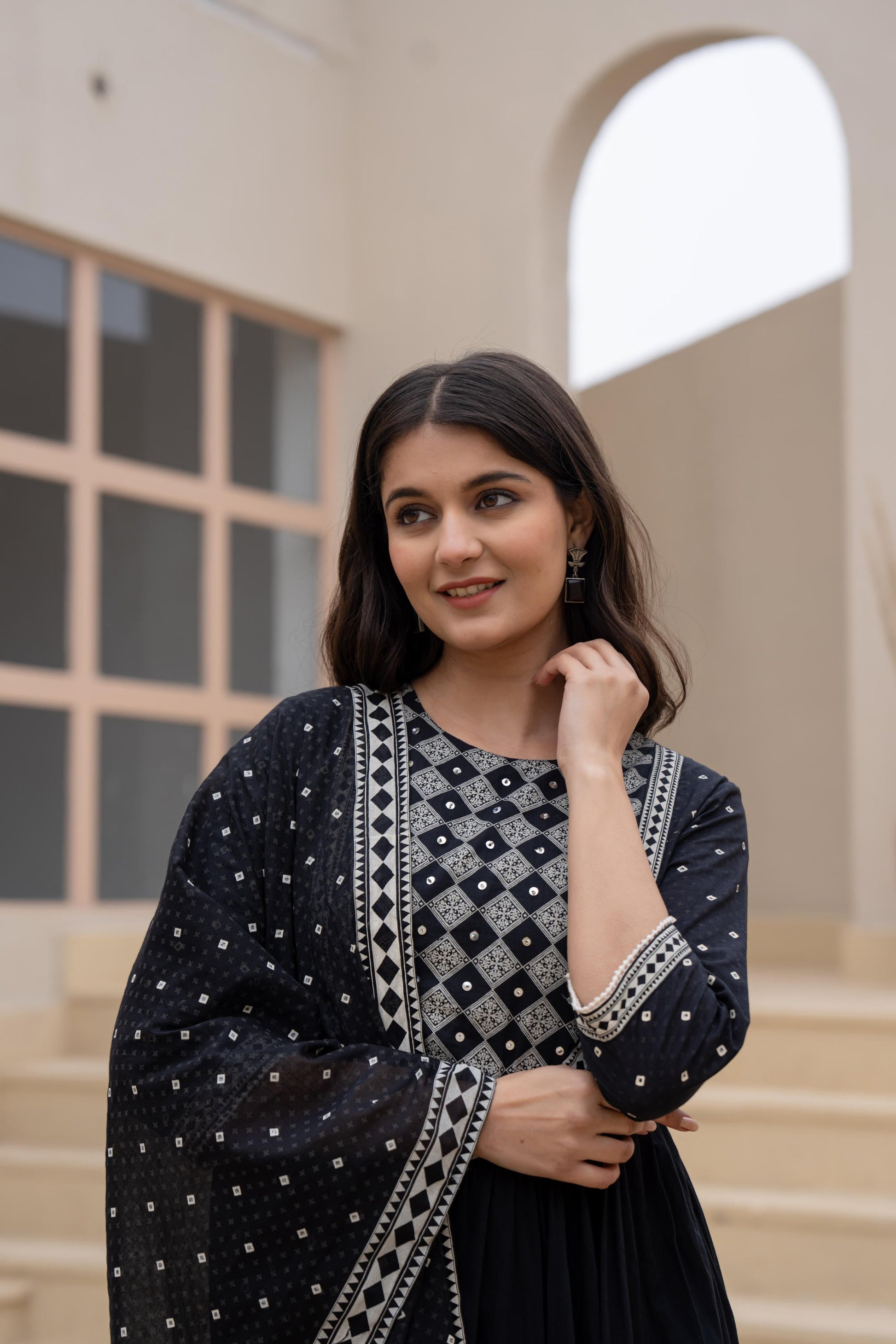 Juniper Black Anarkali Dress with Embroidered Dupatta - Distacart