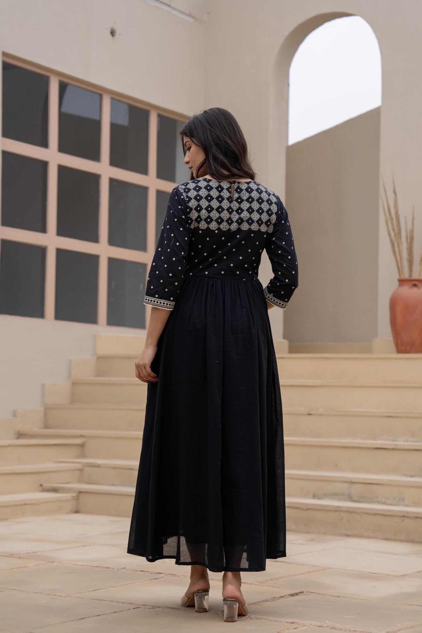 Juniper Black Anarkali Dress with Embroidered Dupatta - Distacart
