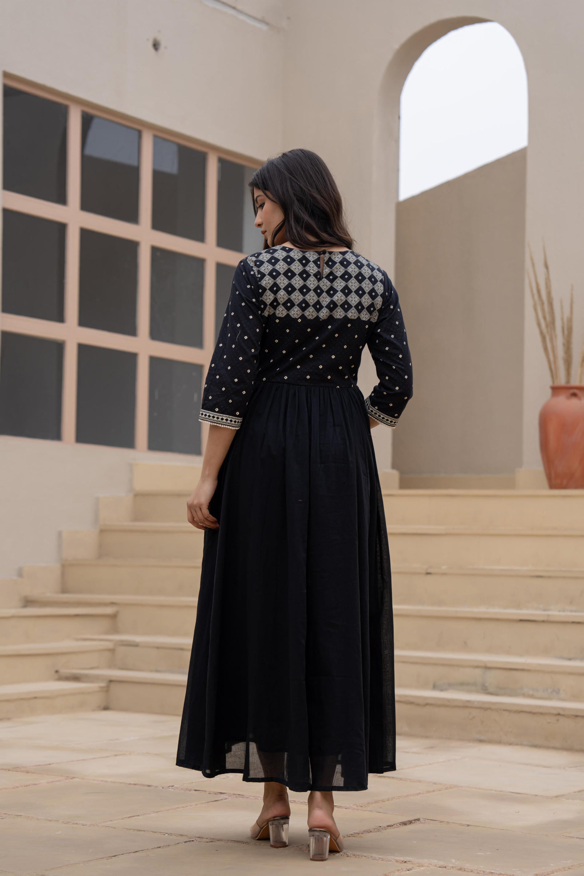 Juniper Black Anarkali Dress with Embroidered Dupatta - Distacart