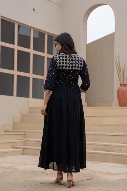 Juniper Black Anarkali Dress with Embroidered Dupatta - Distacart