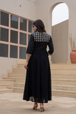 Thumbnail for Juniper Black Anarkali Dress With Embroidered Dupatta