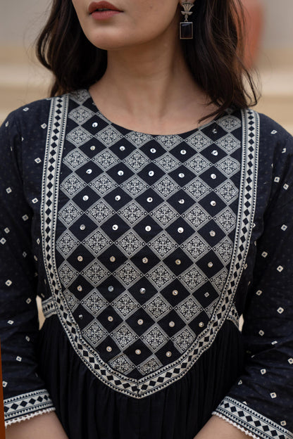 Juniper Black Anarkali Dress with Embroidered Dupatta - Distacart