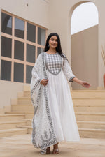 Thumbnail for Juniper White Anarkali Dress With Embroidered Dupatta - Distacart